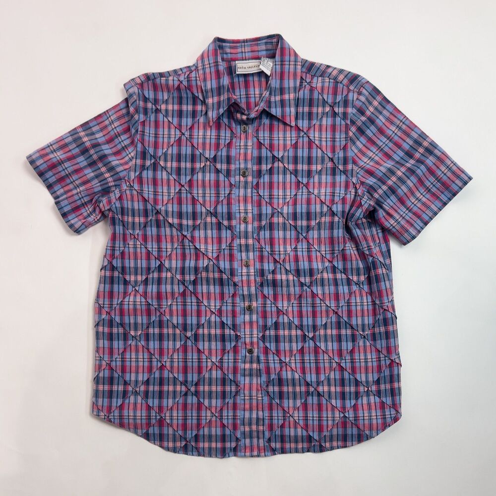 Napa Valley Vintage Diamond Pleated Plaid Blouse Medium
